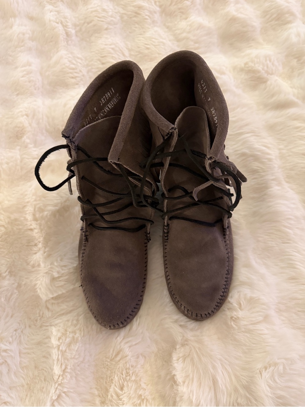 Minnetonka Suede Lace-Up Moccasin Boots, Grey, 9